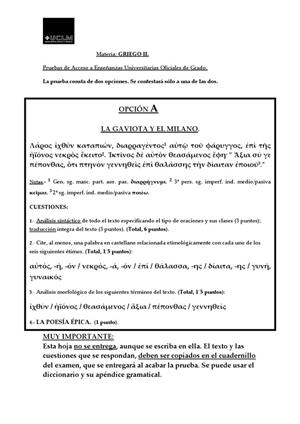Examen de Selectividad: Griego. Castilla-La Mancha. Convocatoria Septiembre 2013