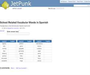 School Related Vocabular Words in Spanish