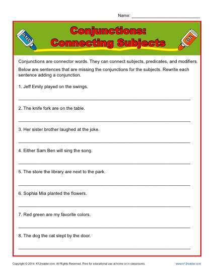 Conjunction Worksheet: Connecting Subjects