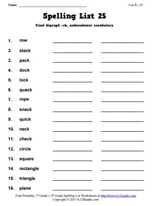Week 25 Spelling Words (List B-25)