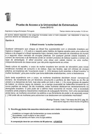 Examen de Selectividad: Portugués. Extremadura. Convocatoria Septiembre 2013