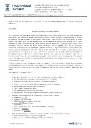 Examen de Selectividad: Italiano. Aragón. Convocatoria Junio 2013