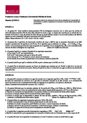 Examen de Selectividad: Química. Castilla-La Mancha. Convocatoria Junio 2014