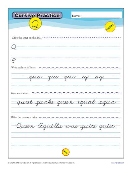 Cursive Q – Letter Q Worksheet