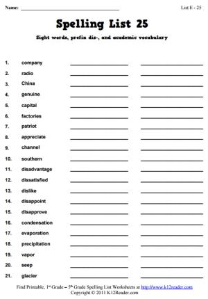 Week 25 Spelling Words (List E-25)