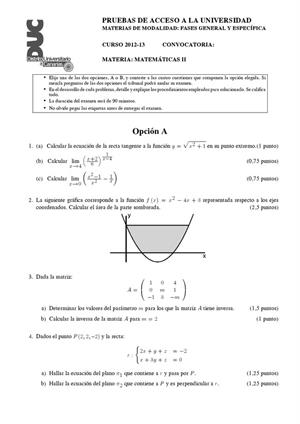 Examen de Selectividad: Matemáticas II. Canarias. Convocatoria Julio 2013