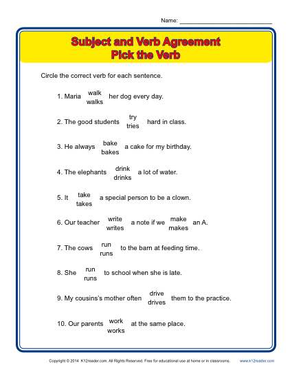 Subject Verb Agreement: Pick the Verb