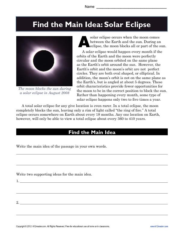 Find the Main Idea: Solar Eclipses