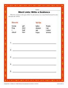 Word Lists: Write a Sentence