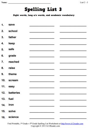 Week 3 Spelling Words (List C-3)