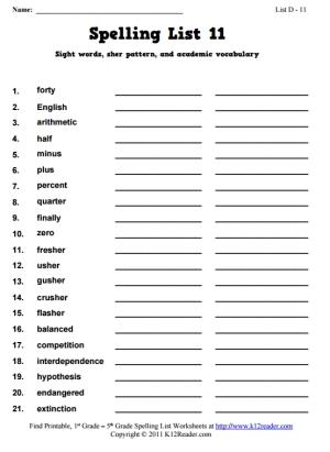 Week 11 Spelling Words (List D-11)