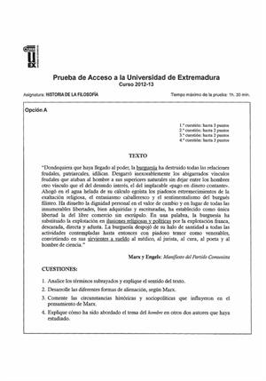 Examen de Selectividad: Historia de la filosofía. Extremadura. Convocatoria Septiembre 2013