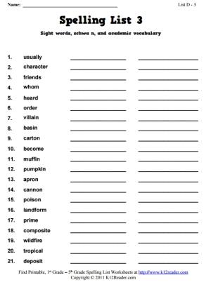 Week 3 Spelling Words (List D-3)