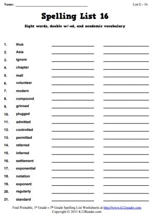 Week 16 Spelling Words (List E-16)