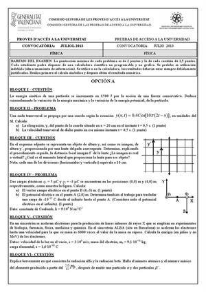 Examen de Selectividad: Física. Comunidad Valenciana. Convocatoria Julio 2013