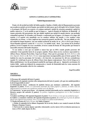 Examen de Selectividad: Lengua castellana y su literatura. Asturias. Convocatoria Junio 2013