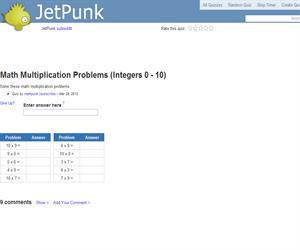 Math Multiplication Problems (Integers 0 - 10)