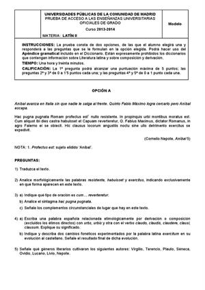 Examen de Selectividad: Latín. Madrid. Convocatoria Junio 2013