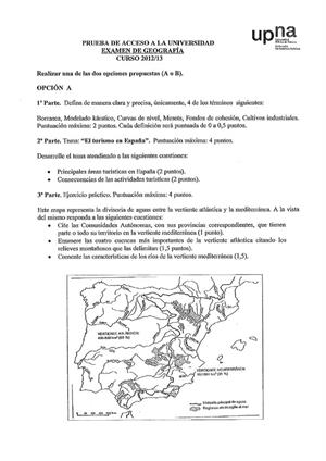 Examen de Selectividad: Geografía. Navarra. Convocatoria Julio 2013