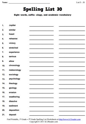 Week 30 Spelling Words (List E-30)