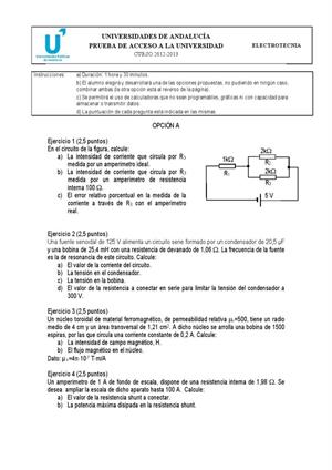 Examen de Selectividad: Electrotecnia. Andalucía. Convocatoria Septiembre 2013