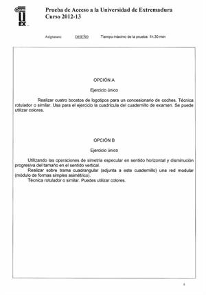 Examen de Selectividad: Diseño. Extremadura. Convocatoria Septiembre 2013