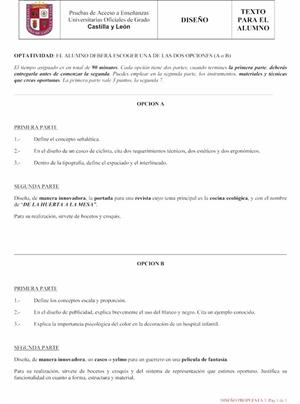 Examen de Selectividad: Diseño. Castilla y León. Convocatoria Junio 2013