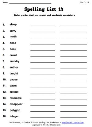 Week 14 Spelling Words (List C-14)