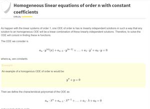Differential equations: Homogeneous linear equations of order n with constant coefficients