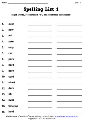 Week 1 Spelling Words (List B-1)