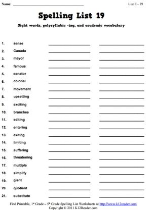 Week 19 Spelling Words (List E-19)