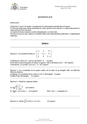Examen de Selectividad: Matemáticas II. Asturias. Convocatoria Julio 2013