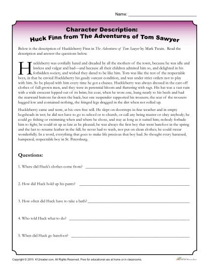 Character Descriptions: Huck Finn from The Adventures of Tom Sawyer