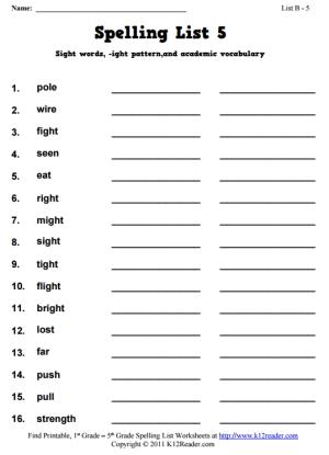 Week 5 Spelling Words (List B-5)