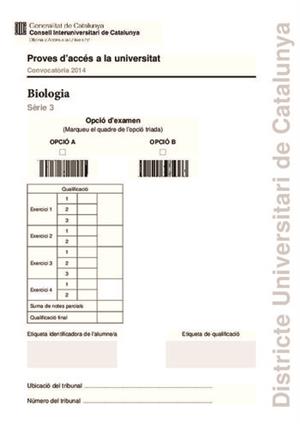 Examen de Selectividad: Biología. Cataluña. Convocatoria Junio 2014