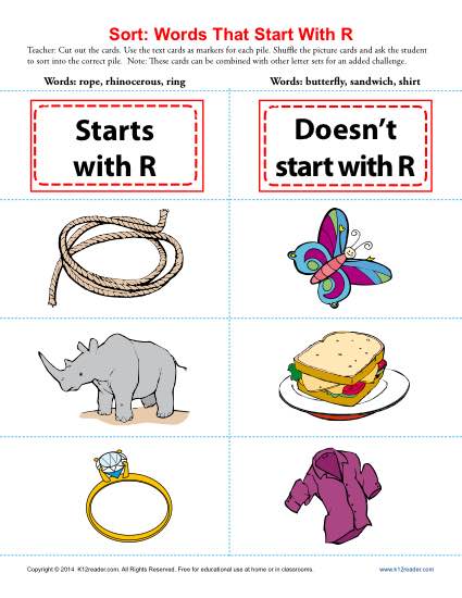 Consonant Sort: Words That Start With R