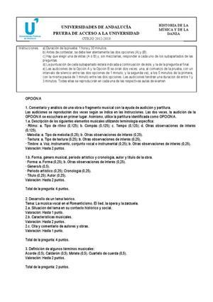 Examen de Selectividad: Historia de la música y la danza. Andalucía. Convocatoria Septiembre 2013