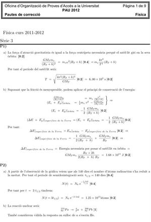Examen de Selectividad (Soluciones): Física. Cataluña. Convocatoria Junio 2012