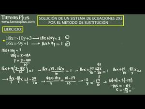 Solución sistema de ecuaciones 2x2 método de sustitución. Ejercicio 10 de 15 (Tareas Plus)