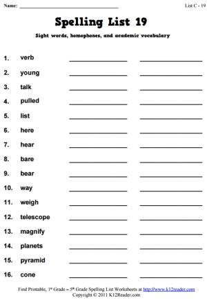 Week 19 Spelling Words (List C-19)