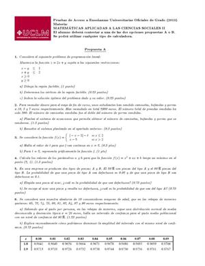 Examen de Selectividad: Matemáticas CCSS. Castilla-La Mancha. Convocatoria Junio 2013