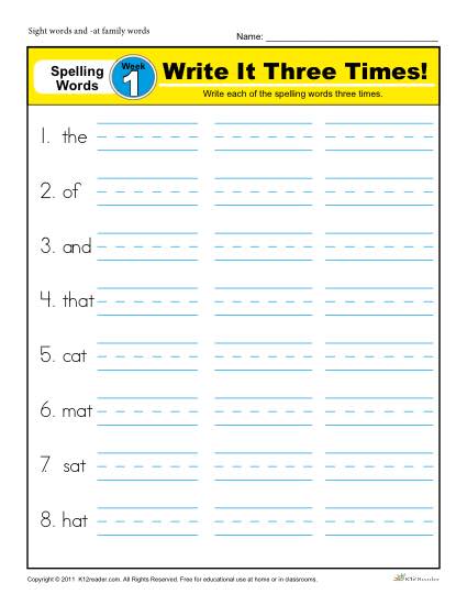 First Grade Spelling Words List – Week 1 (List A-1)