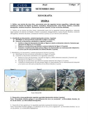 Examen de Selectividad: Geografía. Galicia. Convocatoria Septiembre 2013