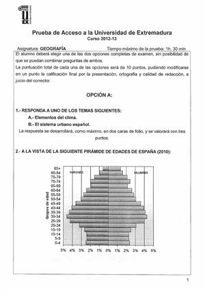 Examen de Selectividad: Geografía. Extremadura. Convocatoria Septiembre 2013