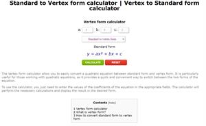 Standard to Vertex form calculator