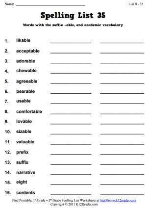 Week 35 Spelling Words (List B-35)