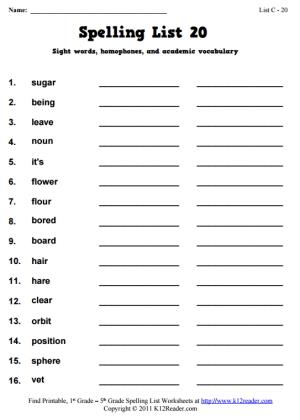 Week 20 Spelling Words (List C-20)