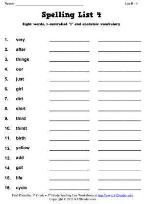 Week 4 Spelling Words (List B-4)