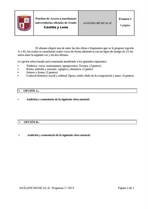 Examen de Selectividad: Análisis musical. Castilla y León. Convocatoria Septiembre 2013