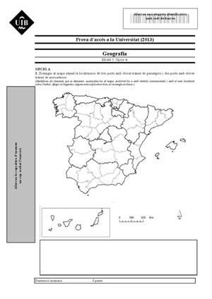 Examen de Selectividad: Geografía. Islas Baleares. Convocatoria Junio 2013